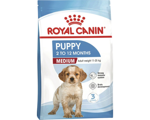 Royal Canin Puppy Medium krmivo pre šteniatka od 2 do 12 mesiacov, pre dospelú hmotnosť 11 až 25 kilogramov.