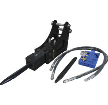 Hydraulické kladivo Zipper pre minibagre vrátane sekáča, hydraulických hadíc a súpravy manometra.