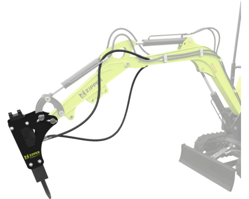Hydraulické búracie kladivo Zipper pre rýpadlá, namontované na ramene rýpadla.