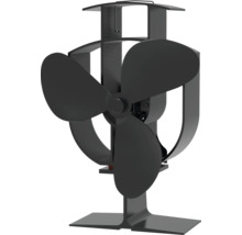 Čierny krbový ventilátor z kovu s tromi lopatkami pre krbové kachle.