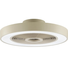 Moderný stropný ventilátor s integrovaným svetelným LED kruhom a okrúhlym krytom.
