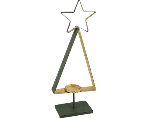 Svietnik stromček na podstavci kovový 10,5 x 19,5 x 51 cm zlato-zelený