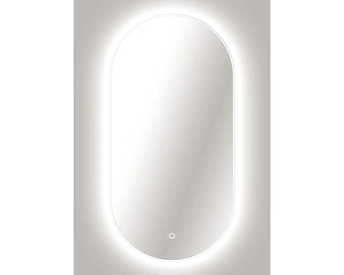 Oválne kúpeľňové zrkadlo s LED podsvietením a dotykovým senzorom.
