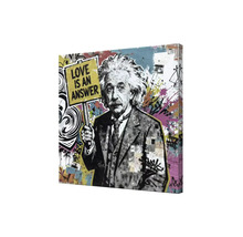 Obraz na plátne Albert Einstein v štýle street art s cedulou Love is an answer.
