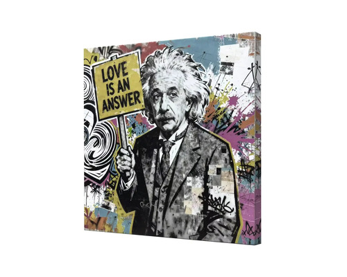 Obraz na plátne Albert Einstein v štýle street art s cedulou Love is an answer.
