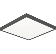 Štvorcové LED stropné svietidlo s tmavosivým rámom a bielym difúzorom.