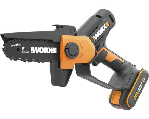 Akumulátorová jednoručná reťezová píla Worx s 20 Volt akumulátorom a dĺžkou lišty 12 centimetrov