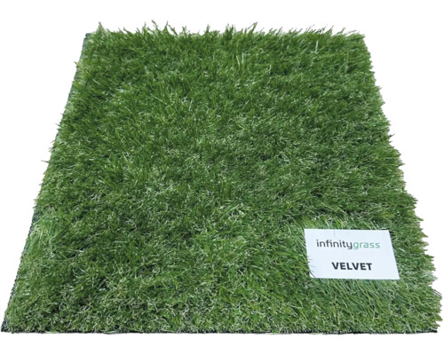 Umelý trávnik infinitygrass VELVET s hustými steblami a infinitygrass Logo.