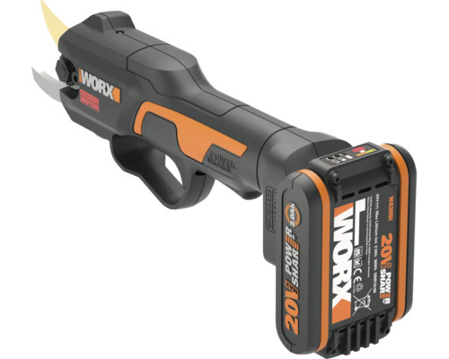 Akumulátorové nožnice na konáre WORX s bezuhlíkovým motorom a 20 Volt akumulátorom zo série Power Share.