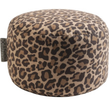 Okrúhly sedací puf s leopardím vzorom a Sitting Point Logo.