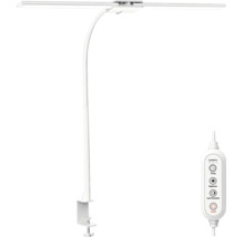 Stolná LED lampa s úchytom, s nastaviteľnou dvojitou svetelnou lištou, flexibilným krkom, stolnou svorkou a káblovým ovládačom.