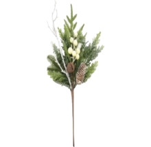 Umelý vianočný zápich s vetvičkami, šiškou, bielymi bobuľami a rolničkou 40 cm
