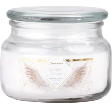 Vonná sviečka Emotion Golden Wings, 225 gramov, v sklenenom pohári s vrchnákom.