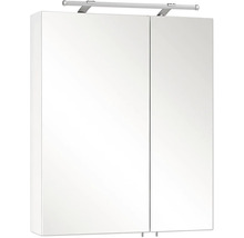 Kúpeľňová zrkadlová skrinka s dvoma dvierkami a LED osvetlením.