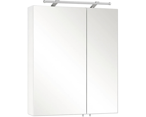 Kúpeľňová zrkadlová skrinka s dvoma dvierkami a LED osvetlením.