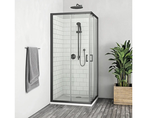 Sprchový kút s rohovým vstupom ROTH 80x80 cm farba rámu čierna dekor skla číre sklo 597-8000000-05-02