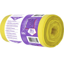 Rola so 40 žltými vreciami na odpad Rakkuun, objem 25 litrov, rozmery 50 krát 60 centimetrov.