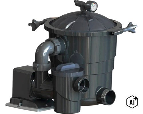Bazénová filtrácia s kartušovým filtrom a integrovaným manometrom (Image AI modified or generated)