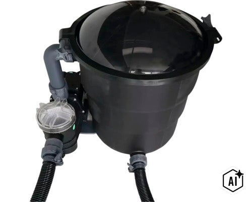 Bazénová filtrácia s plastovým krytom a priehľadným vekom na čistenie vody v bazénoch (Image AI modified or generated)