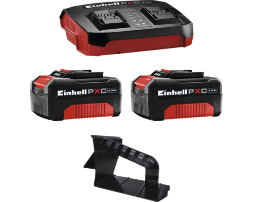 Štartovacia sada Einhell Power X-Change s dvoma 4.0 ampérhodinovými akumulátormi, nabíjačkou a nástenným držiakom
