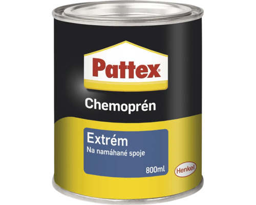 Kontaktné lepidlo Pattex Chemoprén Extrém v plechovke s objemom 800 mililitrov na namáhané spoje s logom Henkel.