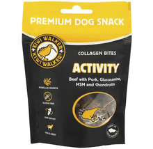Maškrta pre psov Kiwi Walker Premium Collagen Bites Activity s hovädzím bravčovým mäsom glukosamínom MSM a chondroitínom v obale