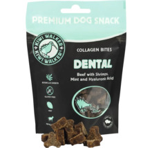 Pamlsky pre psov Kiwi Walker Premium Dental Collagen Bites s hovädzím mäsom, krevetami, mätou a kyselinou hyalurónovou, bez lepku.