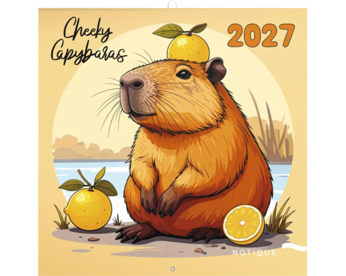 Nástenný kalendár 2027 s ilustráciou kapybary s citrusovými plodmi