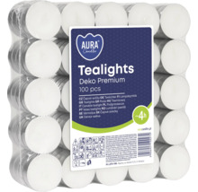 Balenie 100 kusov čajových sviečok Aura Candles s dobou horenia štyri hodiny v priehľadnom obale