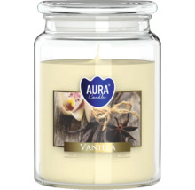 Vonná sviečka v skle Aura Candles vanilka so štítkom a skleneným vrchnákom