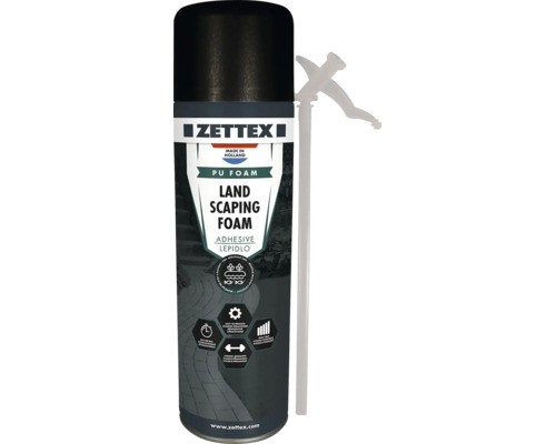 Zettex Landscaping penové lepidlo v spreji na lepenie kameňov v záhrade s priloženou aplikačnou trubicou