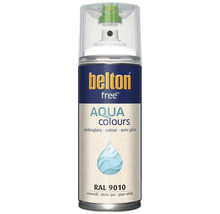 Sprejový lak Belton free Aqua Colours v čisto bielej hodvábne lesklej farbe RAL 9010
