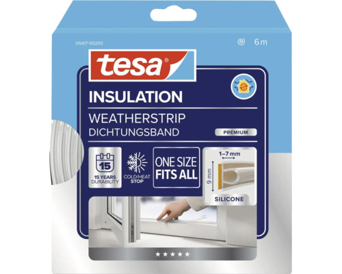 Tesa Premium silikonove tesnenie do okien a dveri, 6 metrov, na utesnenie medzier od 1 do 7 milimetrov.