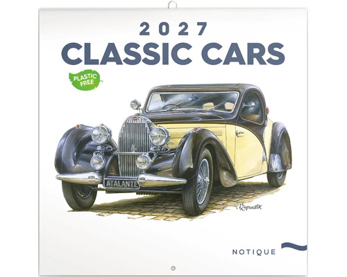 Nástenný kalendár 2027 Classic Cars s ilustráciou historického vozidla Bugatti Atalante