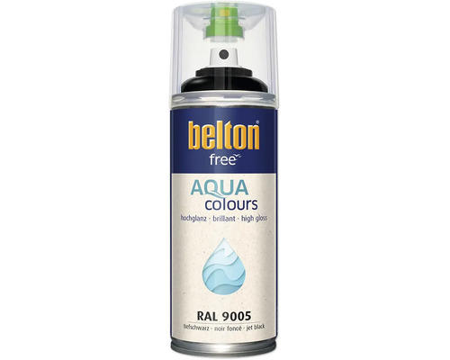 Sprejový lak Belton free Aqua Colours v odtieni hlboká čierna RAL 9005 s vysokým leskom v plechovke