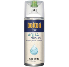 Sprejový lak Belton Free Aqua Colours v čisto bielej farbe RAL 9010 s vysokým leskom