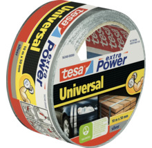 Univerzálna textilná páska Tesa Extra Power v striebornej farbe, kotúč s dĺžkou 10 metrov a šírkou 50 milimetrov na opravy a upevnenie.