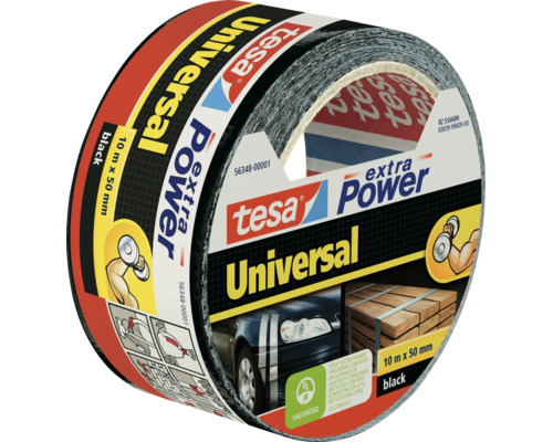 Tesa Extra Power Universal textilna paska v ciernej farbe s dlzkou 10 metrov a sirkou 50 milimetrov na opravy a upevnovanie