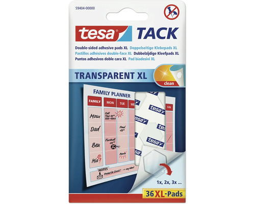 Tesa Tack obojstranné lepiace podložky XL, 36 kusov, transparentné lepiace podložky na čisté upevnenie bez pripináčikov.