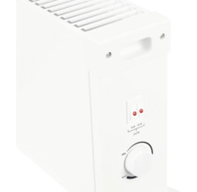Elektrický konvektor s termostatom a prepínačmi pre výkon 750 wattov a 1250 wattov pre flexibilné vykurovanie miestností.