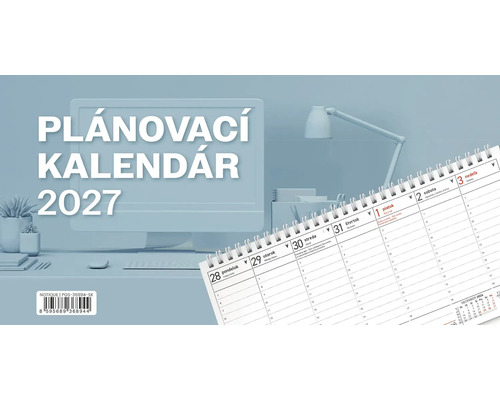 Plánovací kalendár na rok 2027 so špirálovou väzbou na pracovnom stole
