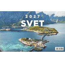 Nástenný kalendár s krajinou na rok 2027 s panorámou hôr a pobrežia