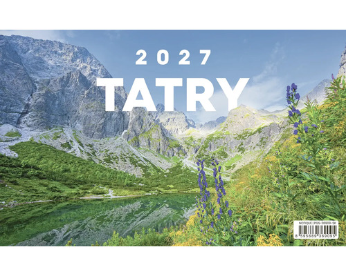 Nástenný kalendár 2027 s horskou krajinou Tatier s jazerom a kvetmi