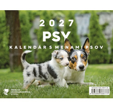Kalendár psov 2027 s menami psov a fotografiou dvoch psov na lúke