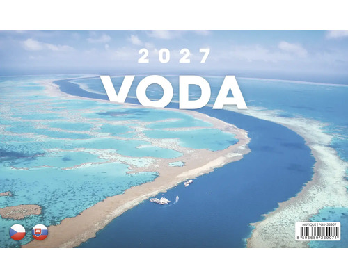 Nastenny kalendar 2027 s nazvom Voda a leteckym snimkom koraloveho utesu v mori.