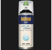 Sprejový lak Belton Free Aqua Colours v hlbokej čiernej hodvábne lesklej farbe RAL 9005 na vodnej báze