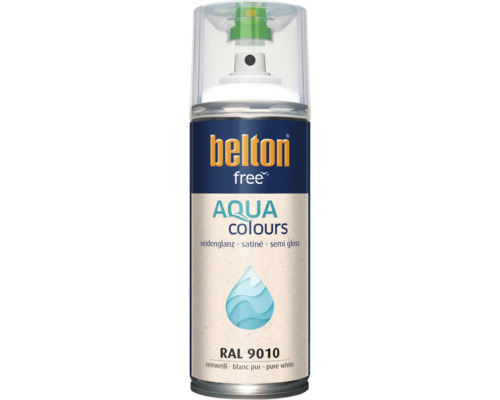 Sprejový lak Belton Free Aqua Colours hodvábny lesk čisto biela RAL 9010