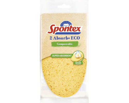 Hubky Spontex Absorb Eco, dve kompostovateľné čistiace hubky z celulózy v balení