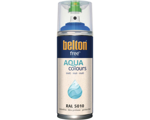 Sprejový lak Belton Free Aqua Colours v horcovomodrej farbe RAL 5010 s matným leskom