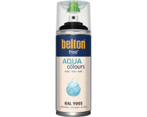 Sprejový lak Belton Free Aqua Colours v matnej sýto čiernej farbe RAL 9005
